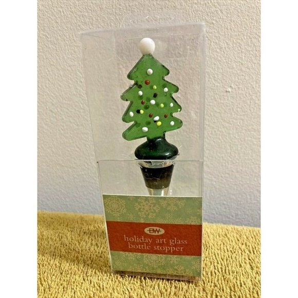 CHRISTMAS TREE HOLIDAY ART GLASS BOTTLE STOPPER BOSTON WAREHOUSE BW ~ NEW IN BOX - Picture 2 of 4